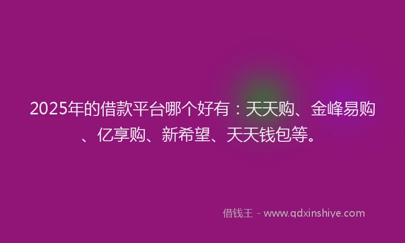 2025年的借款平台哪个好有:天天购、金峰易购、亿享购、新希望、天天钱包等。