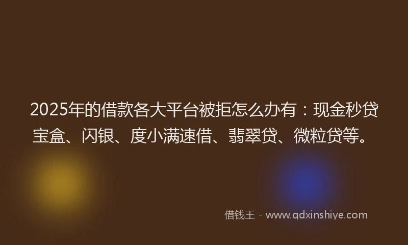 2025年的借款各大平台被拒怎么办有:现金秒贷宝盒、闪银、度小满速借、翡翠贷、微粒贷等。
