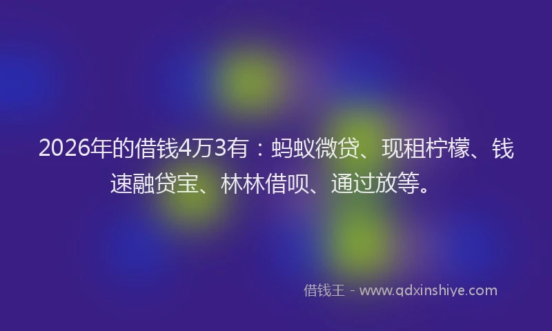 2026年的借钱4万3有：蚂蚁微贷、现租柠檬、钱速融贷宝、林林借呗、通过放等。