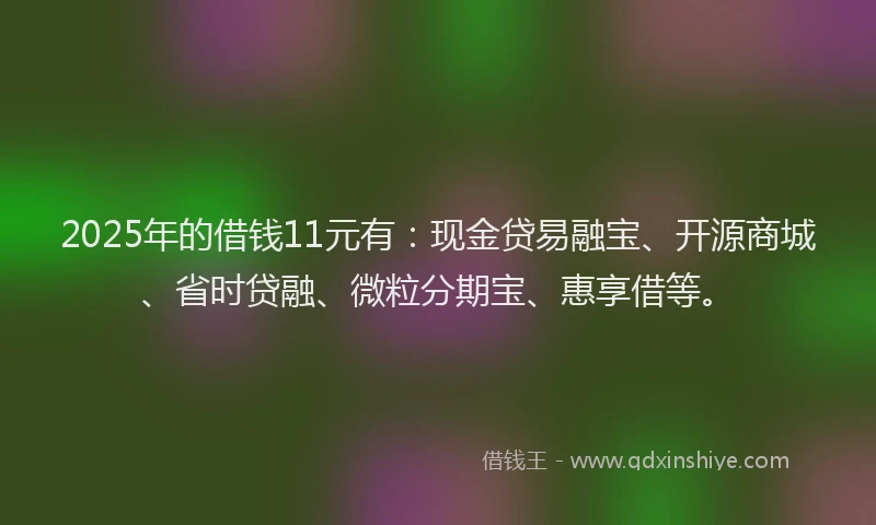 2025年的借钱11元有：现金贷易融宝、开源商城、省时贷融、微粒分期宝、惠享借等。
