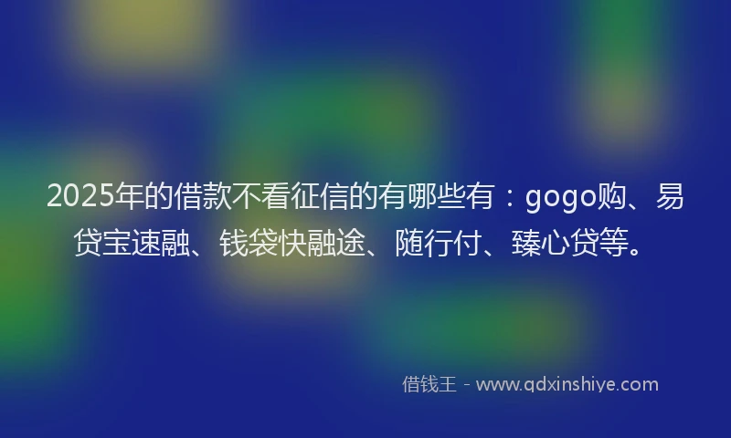2025年的借款不看征信的有哪些有：gogo购、易贷宝速融、钱袋快融途、随行付、臻心贷等。