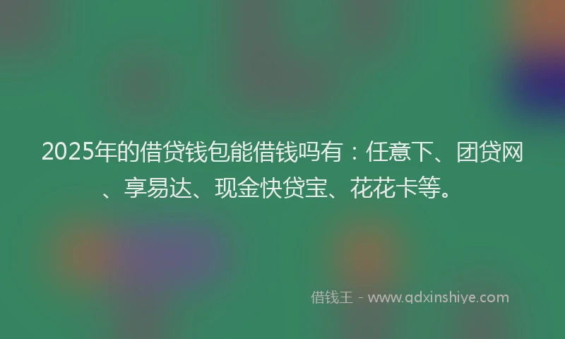 2025年的借贷钱包能借钱吗有：任意下、团贷网、享易达、现金快贷宝、花花卡等。