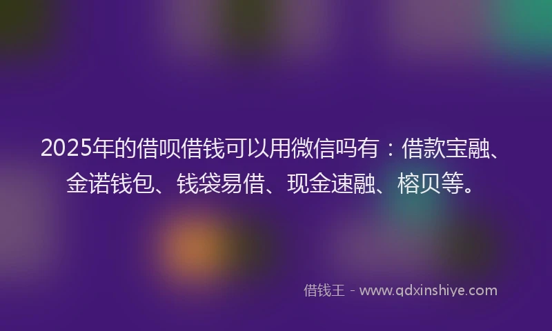 2025年的借呗借钱可以用微信吗有:借款宝融、金诺钱包、钱袋易借、现金速融、榕贝等。