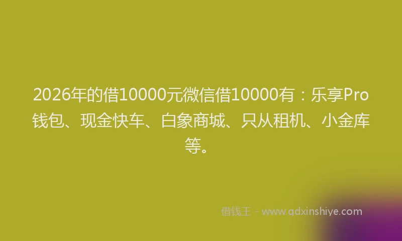 2026年的借10000元微信借10000有：乐享Pro钱包、现金快车、白象商城、只从租机、小金库等。
