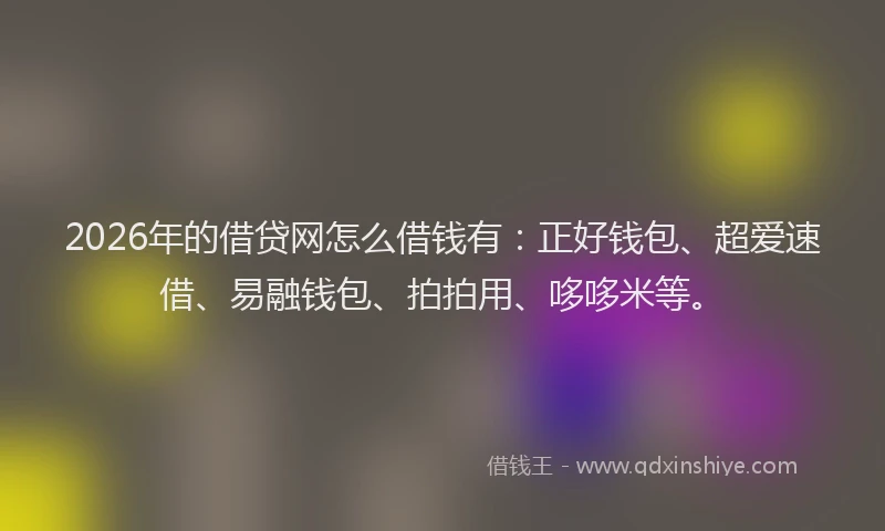 2026年的借贷网怎么借钱有：正好钱包、超爱速借、易融钱包、拍拍用、哆哆米等。