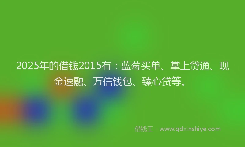 2025年的借钱2015有：蓝莓买单、掌上贷通、现金速融、万信钱包、臻心贷等。