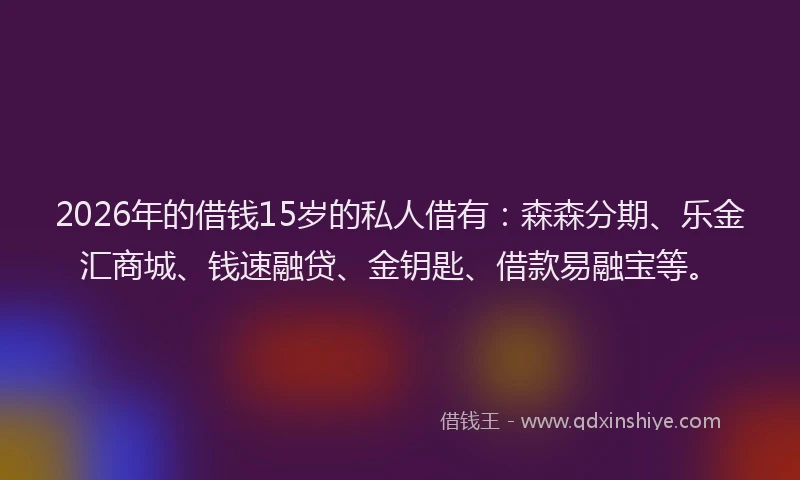 2026年的借钱15岁的私人借有:森森分期、乐金汇商城、钱速融贷、金钥匙、借款易融宝等。