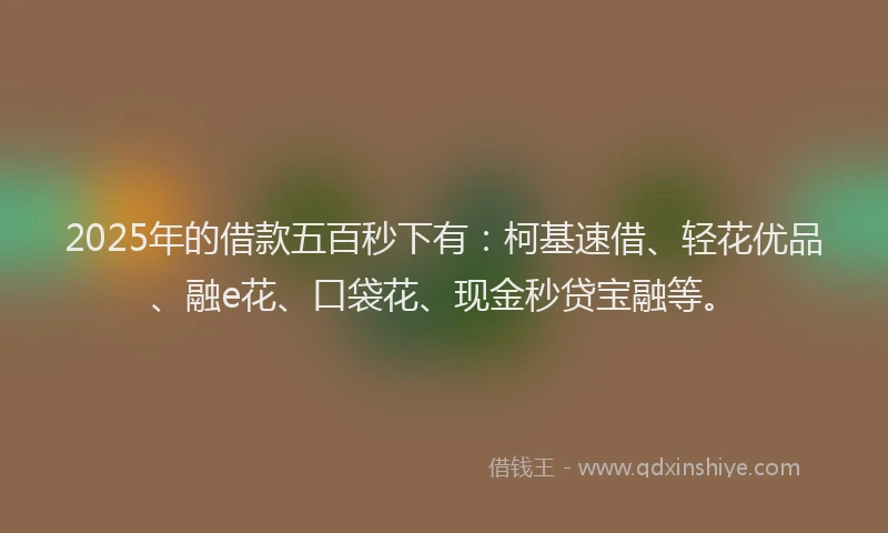 2025年的借款五百秒下有:柯基速借、轻花优品、融e花、口袋花、现金秒贷宝融等。