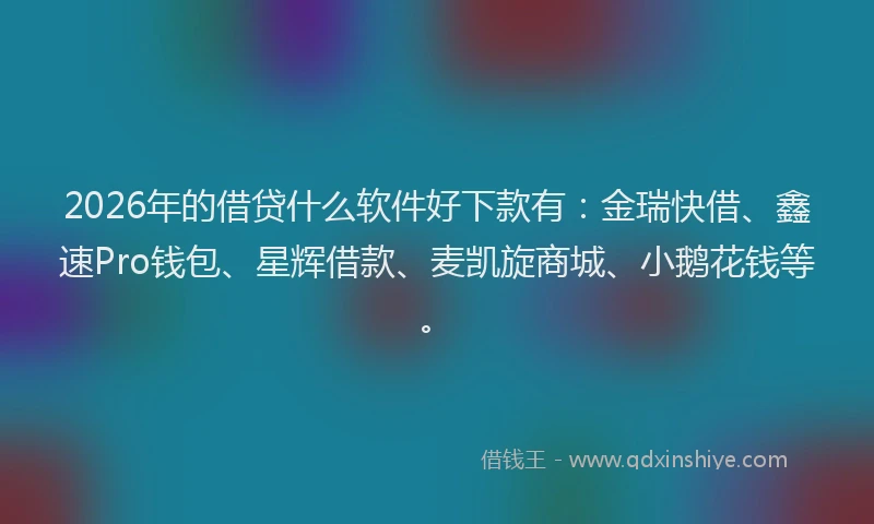 2026年的借贷什么软件好下款有:金瑞快借、鑫速Pro钱包、星辉借款、麦凯旋商城、小鹅花钱等。