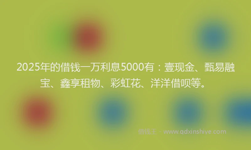 2025年的借钱一万利息5000有：壹现金、甄易融宝、鑫享租物、彩虹花、洋洋借呗等。