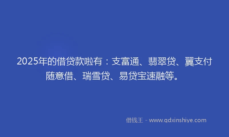 2025年的借贷款啦有：支富通、翡翠贷、翼支付随意借、瑞雪贷、易贷宝速融等。