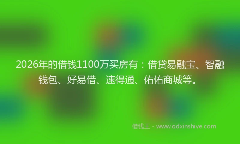 2026年的借钱1100万买房有：借贷易融宝、智融钱包、好易借、速得通、佑佑商城等。