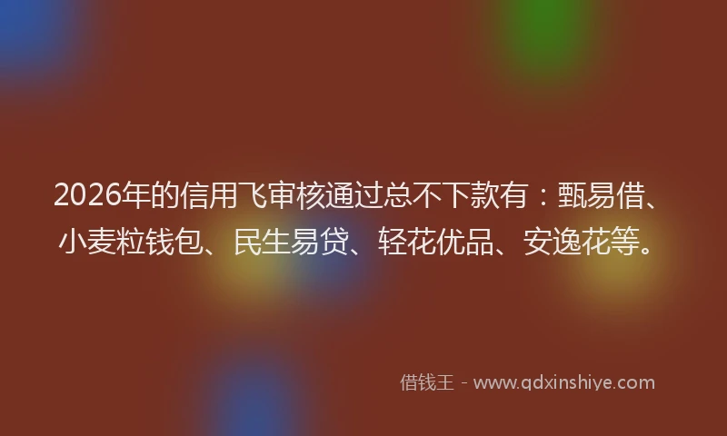 2026年的信用飞审核通过总不下款有：甄易借、小麦粒钱包、民生易贷、轻花优品、安逸花等。