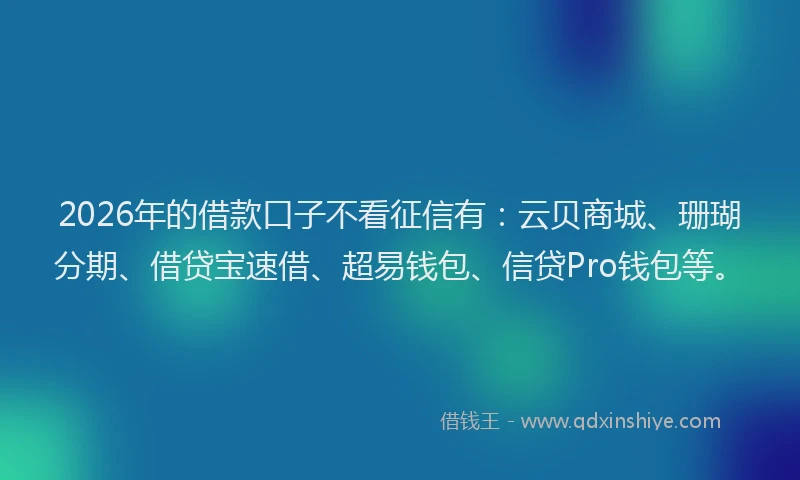 2026年的借款口子不看征信有:云贝商城、珊瑚分期、借贷宝速借、超易钱包、信贷Pro钱包等。