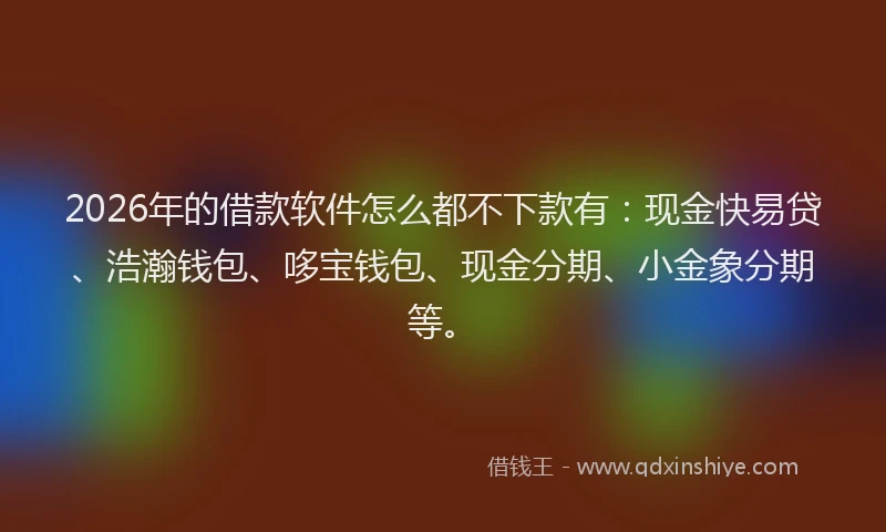 2026年的借款软件怎么都不下款有:现金快易贷、浩瀚钱包、哆宝钱包、现金分期、小金象分期等。