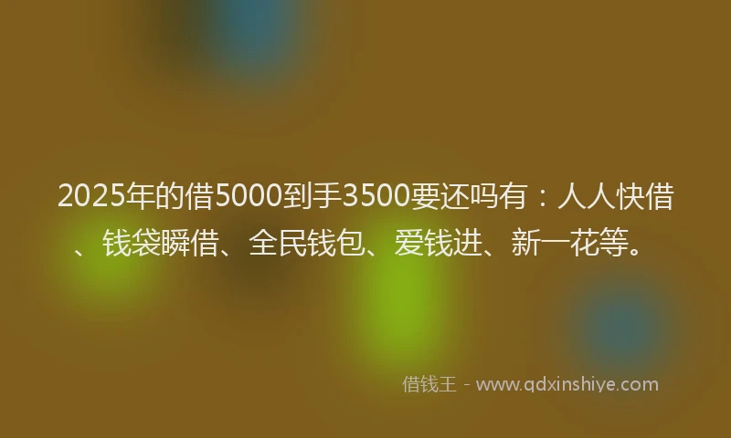 2025年的借5000到手3500要还吗有:人人快借、钱袋瞬借、全民钱包、爱钱进、新一花等。