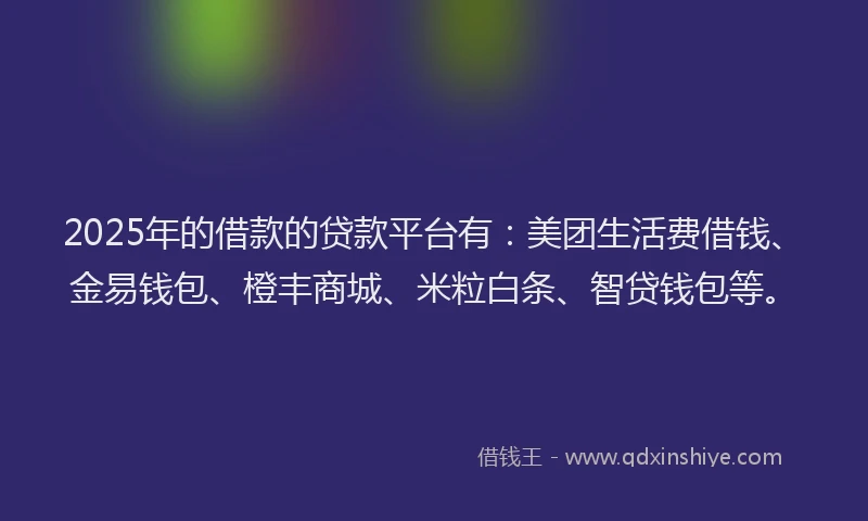 2025年的借款的贷款平台有:美团生活费借钱、金易钱包、橙丰商城、米粒白条、智贷钱包等。