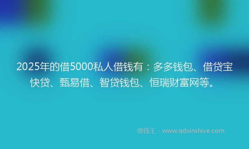 2025年的借5000私人借钱有:多多钱包、借贷宝快贷、甄易借、智贷钱包、恒瑞财富网等。