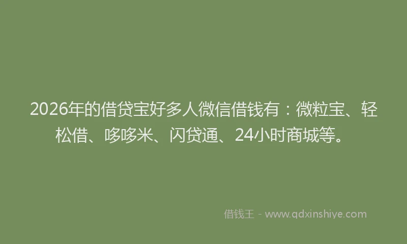 2026年的借贷宝好多人微信借钱有：微粒宝、轻松借、哆哆米、闪贷通、24小时商城等。