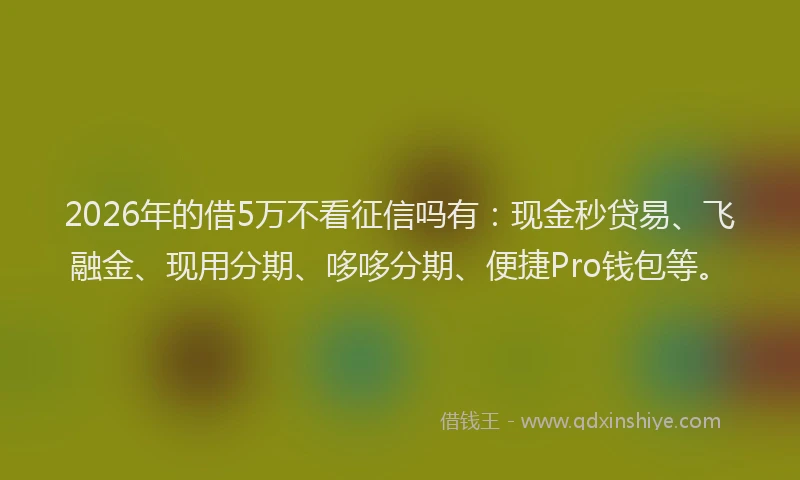 2026年的借5万不看征信吗有:现金秒贷易、飞融金、现用分期、哆哆分期、便捷Pro钱包等。