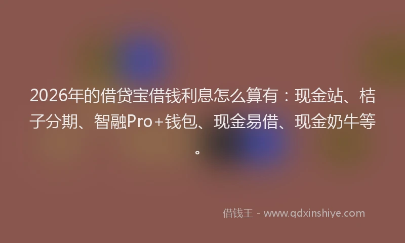 2026年的借贷宝借钱利息怎么算有:现金站、桔子分期、智融Pro+钱包、现金易借、现金奶牛等。