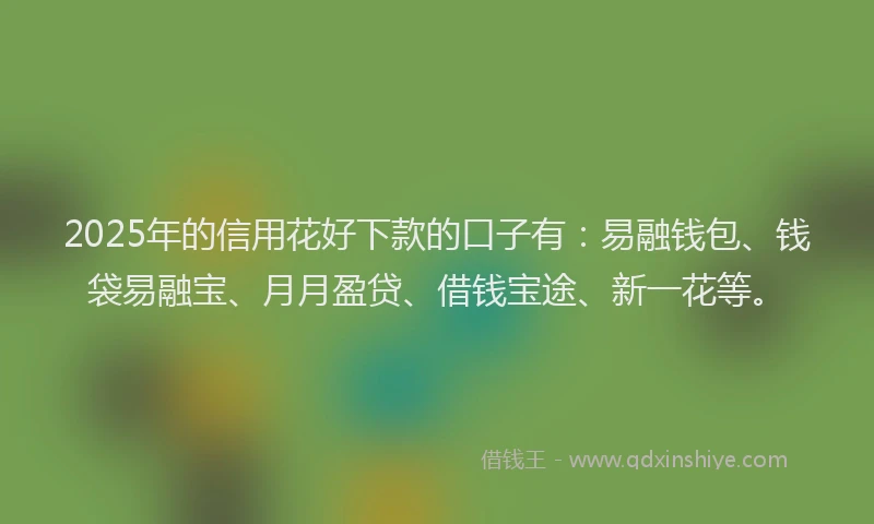 2025年的信用花好下款的口子有:易融钱包、钱袋易融宝、月月盈贷、借钱宝途、新一花等。