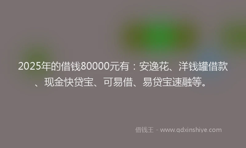 2025年的借钱80000元有：安逸花、洋钱罐借款、现金快贷宝、可易借、易贷宝速融等。