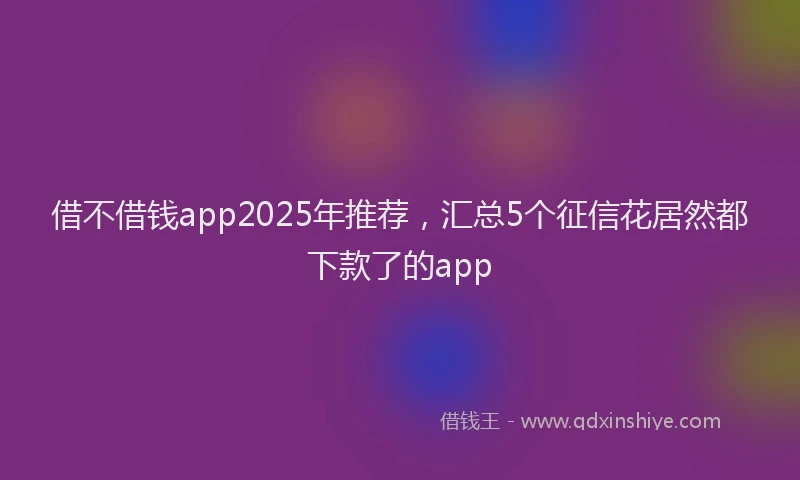 借不借钱app2025年推荐，汇总5个征信花居然都下款了的app