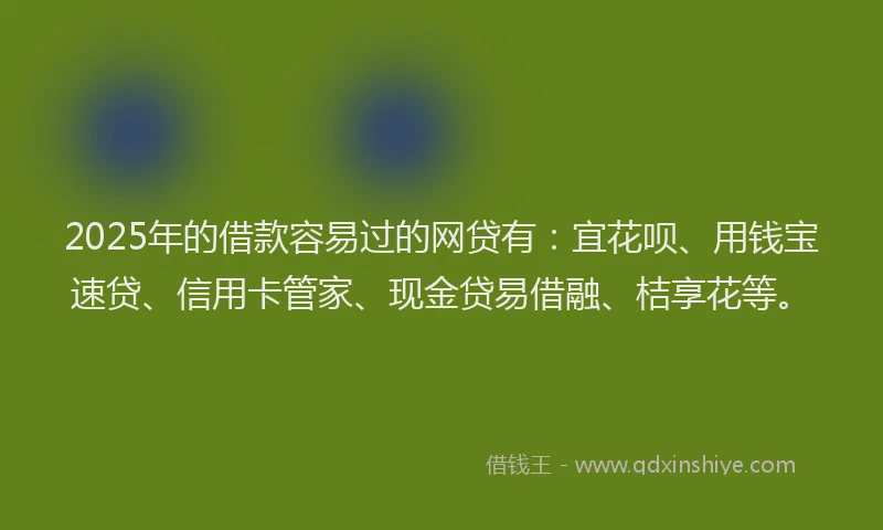 2025年的借款容易过的网贷有：宜花呗、用钱宝速贷、信用卡管家、现金贷易借融、桔享花等。
