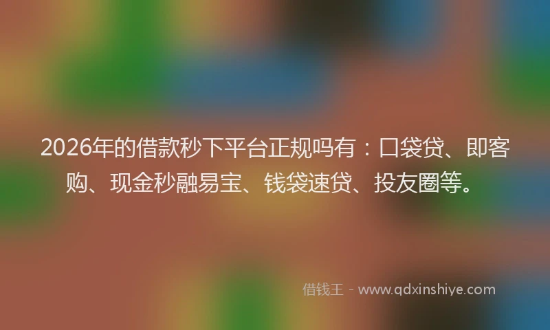 2026年的借款秒下平台正规吗有:口袋贷、即客购、现金秒融易宝、钱袋速贷、投友圈等。