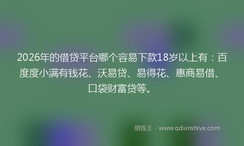 2026年的借贷平台哪个容易下款18岁以上有：百度度小满有钱花、沃易贷、易得花、惠商易借、口袋财富贷等。
