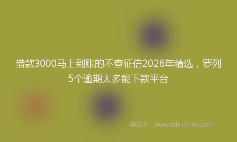 借款3000马上到账的不查征信2026年精选，罗列5个逾期太多能下款平台
