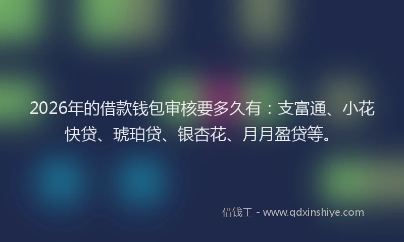 2026年的借款钱包审核要多久有：支富通、小花快贷、琥珀贷、银杏花、月月盈贷等。