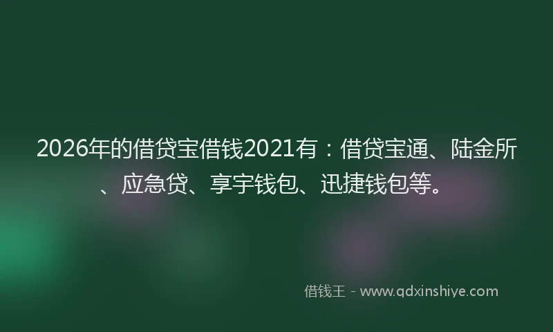 2026年的借贷宝借钱2021有:借贷宝通、陆金所、应急贷、享宇钱包、迅捷钱包等。