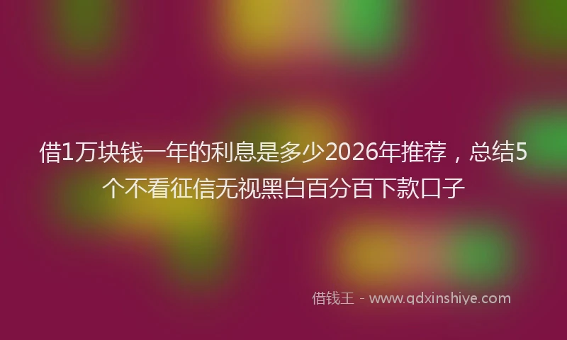 借1万块钱一年的利息是多少2026年推荐，总结5个不看征信无视黑白百分百下款口子