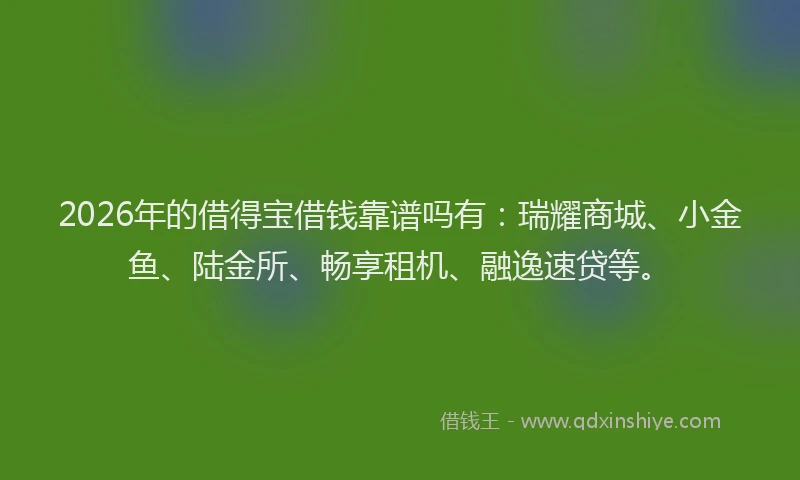 2026年的借得宝借钱靠谱吗有：瑞耀商城、小金鱼、陆金所、畅享租机、融逸速贷等。
