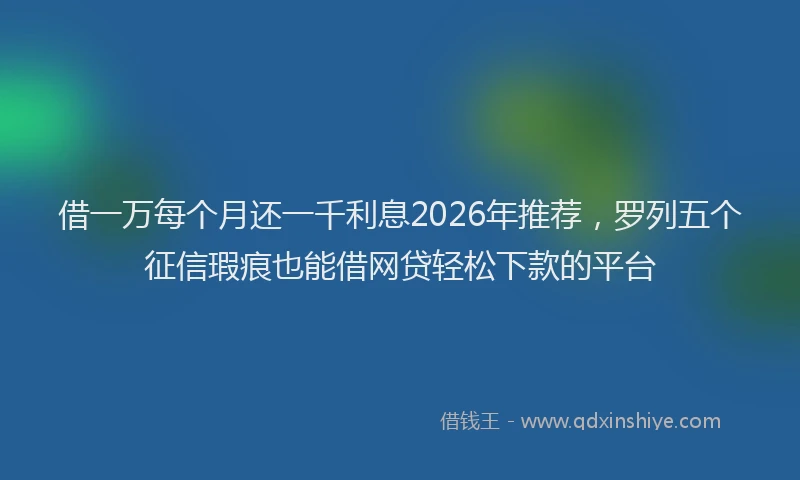 借一万每个月还一千利息2026年推荐，罗列五个征信瑕疵也能借网贷轻松下款的平台