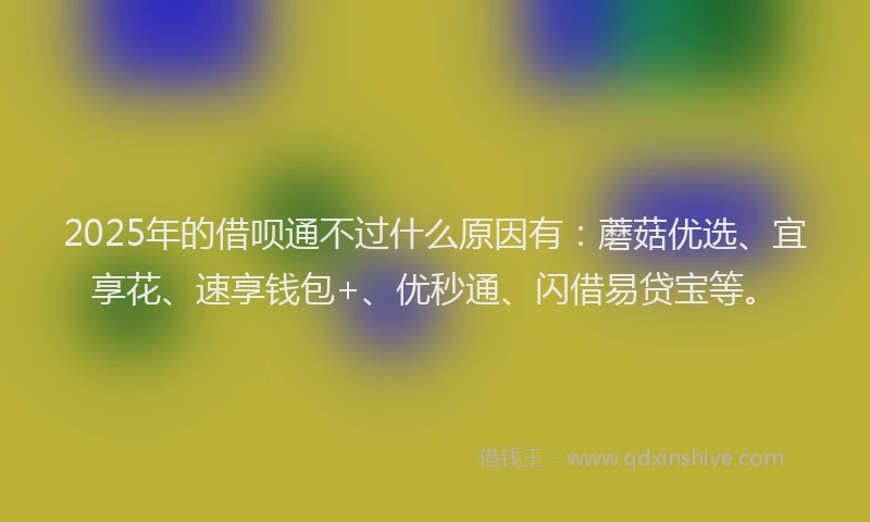 2025年的借呗通不过什么原因有：蘑菇优选、宜享花、速享钱包+、优秒通、闪借易贷宝等。
