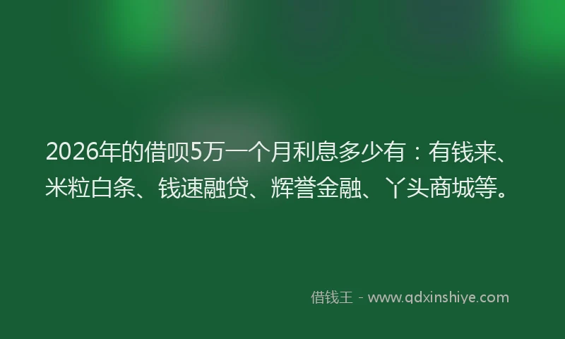2026年的借呗5万一个月利息多少有:有钱来、米粒白条、钱速融贷、辉誉金融、丫头商城等。