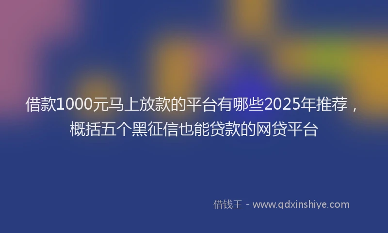 借款1000元马上放款的平台有哪些2025年推荐，概括五个黑征信也能贷款的网贷平台