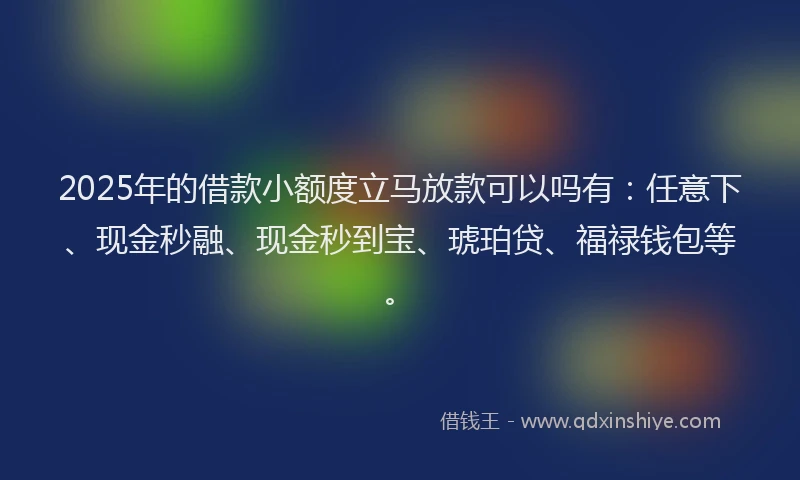 2025年的借款小额度立马放款可以吗有:任意下、现金秒融、现金秒到宝、琥珀贷、福禄钱包等。