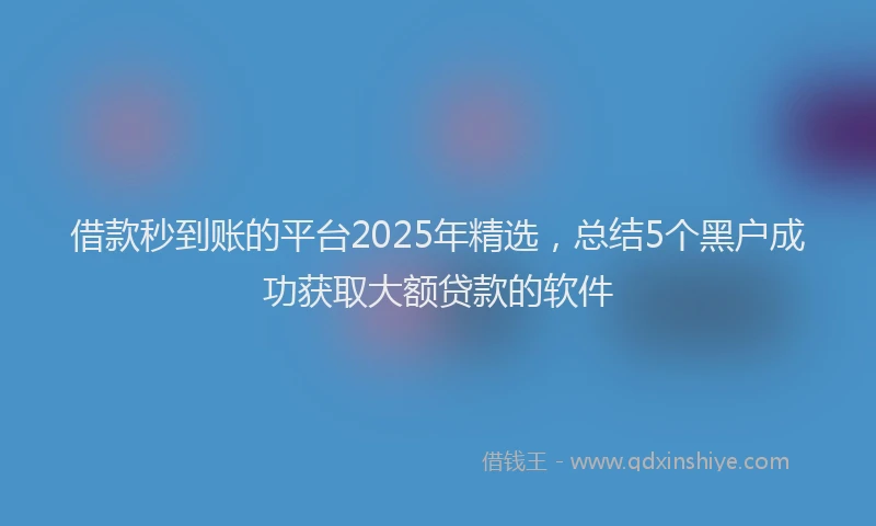 借款秒到账的平台2025年精选，总结5个黑户成功获取大额贷款的软件