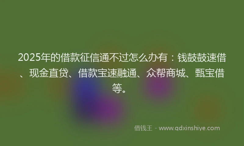 2025年的借款征信通不过怎么办有：钱鼓鼓速借、现金直贷、借款宝速融通、众帮商城、甄宝借等。