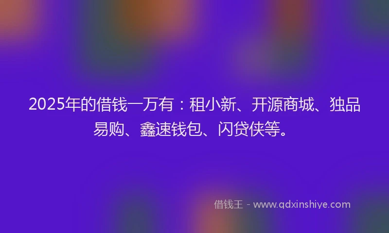 2025年的借钱一万有：租小新、开源商城、独品易购、鑫速钱包、闪贷侠等。
