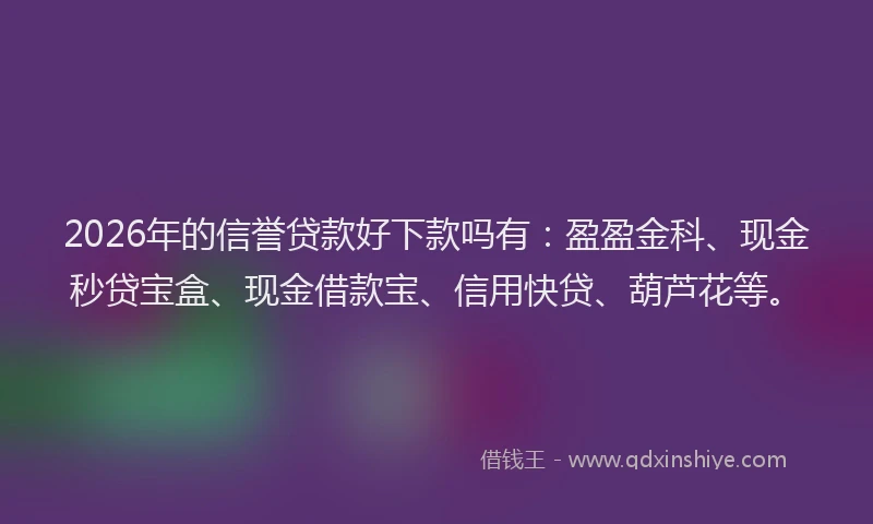 2026年的信誉贷款好下款吗有：盈盈金科、现金秒贷宝盒、现金借款宝、信用快贷、葫芦花等。