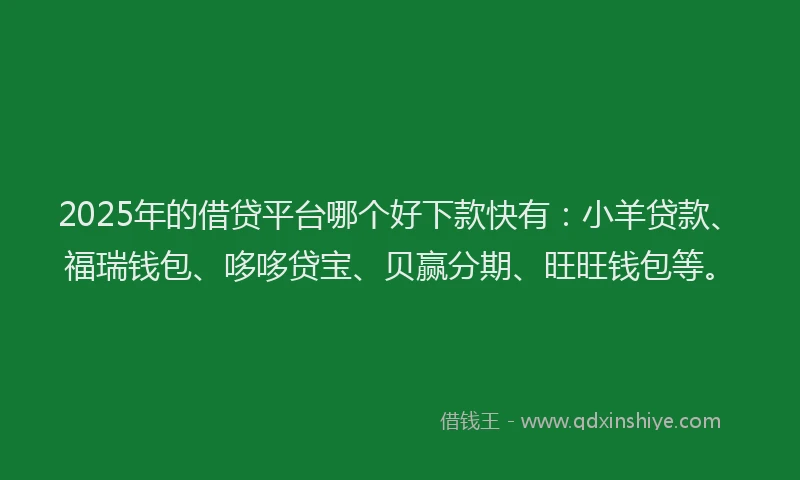 2025年的借贷平台哪个好下款快有：小羊贷款、福瑞钱包、哆哆贷宝、贝赢分期、旺旺钱包等。