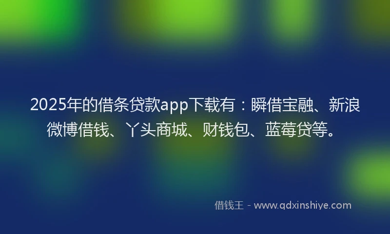 2025年的借条贷款app下载有：瞬借宝融、新浪微博借钱、丫头商城、财钱包、蓝莓贷等。