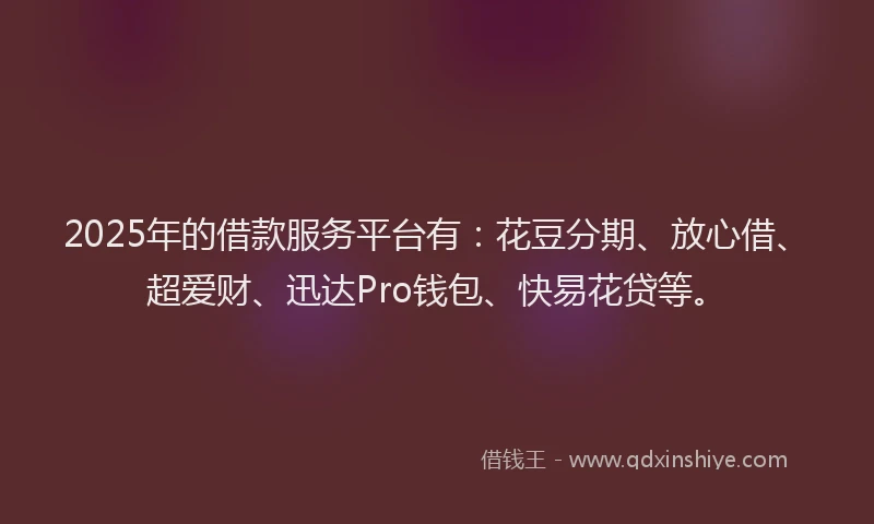 2025年的借款服务平台有：花豆分期、放心借、超爱财、迅达Pro钱包、快易花贷等。
