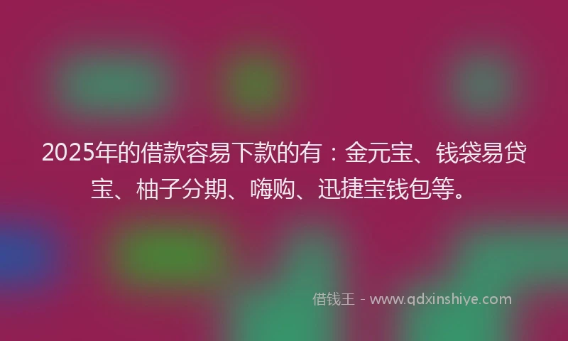 2025年的借款容易下款的有:金元宝、钱袋易贷宝、柚子分期、嗨购、迅捷宝钱包等。