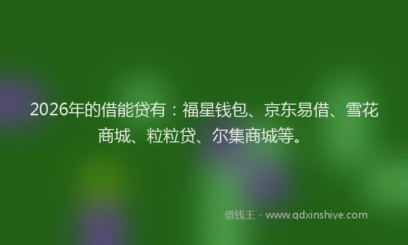 2026年的借能贷有：福星钱包、京东易借、雪花商城、粒粒贷、尔集商城等。
